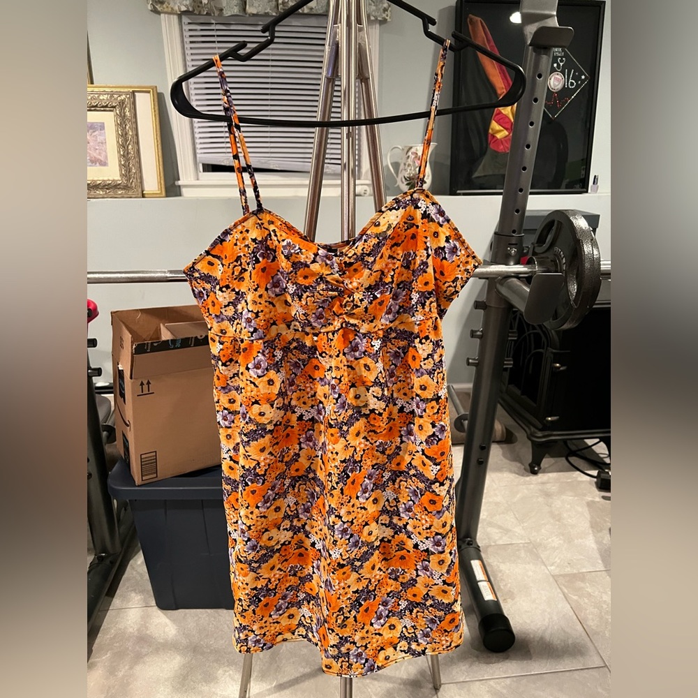NWT size L H&M orange floral print mini dress
